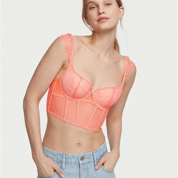 Victoria’s Secret NWT Dream Angels Peach Lace Longline and thong panty set